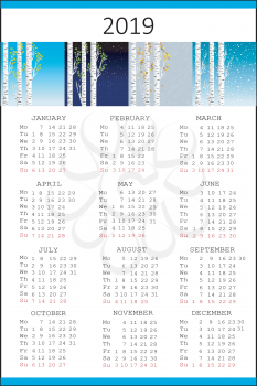 Four seasons 2019 calendar with birch tree