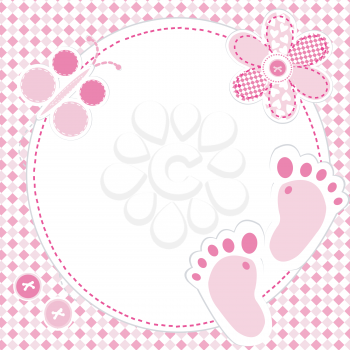 Baby girl greeting card with patcwork ornaments