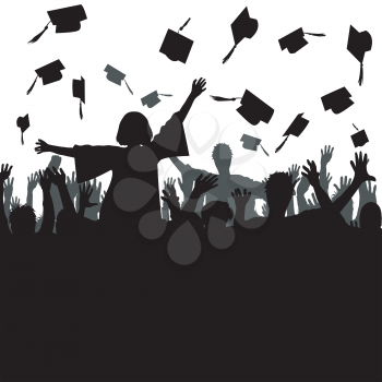 Celebrating graduation concept with silhouette of students