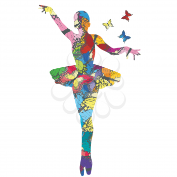 Abstract ballerina patterned in colored butterflies