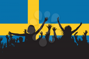 People silhouettes celebrating Sweden national day