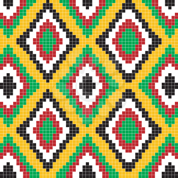 Pixelated colorful ethnic motifs pattern