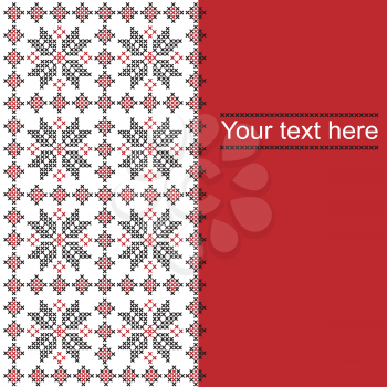 Card with ethnic ornament pattern in white,red and black colors