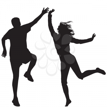 Man and woman silhouettes jumping