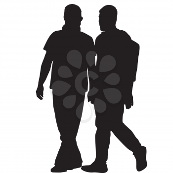 Silhouettes of gay men holding hands against white background