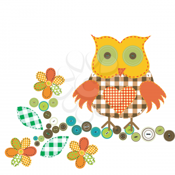 Cartoon owl in patchwork style 
