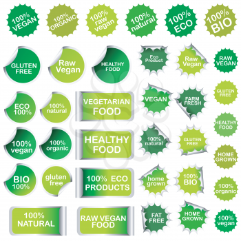 Healthy food, Organic food, farm fresh and natural product stickers and labels collection