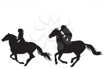 Two horse riders galloping