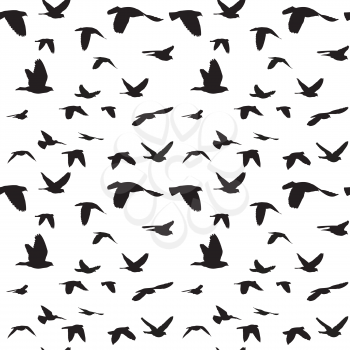 Flock of black doves seamless pattern