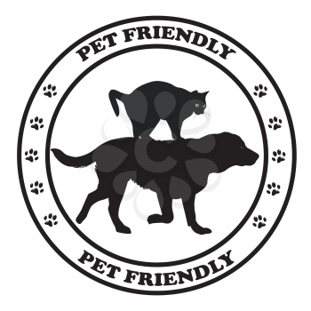 Pet friendly round sign with dog and cat silhouettes