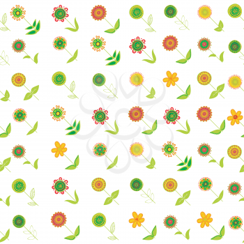 Floral background with oblique rows of doodle flowers