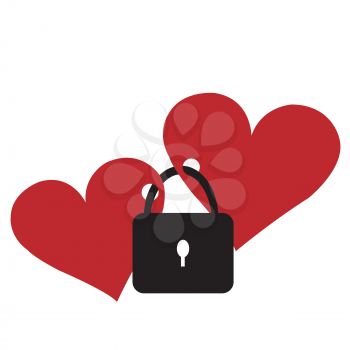Two red hearts locked with the lock