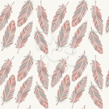 Birds feathers with colored lines seamless pattern