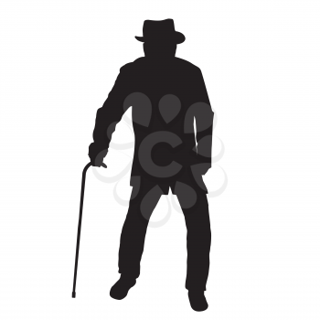 Old man silhouette with walking stick 