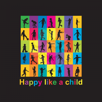 Happy like a child concept with kids silhouettes