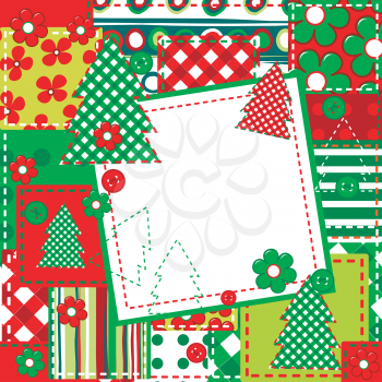 Scrapbook background for Christmas with sewed elements and patchwork