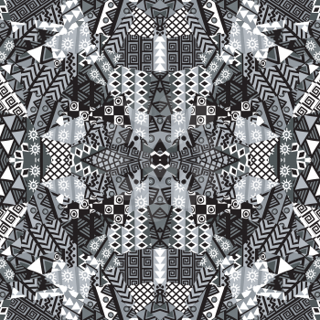 Black and white kaleidoscope patchwork background