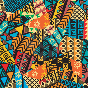 Colored african patchwork background with african motifs