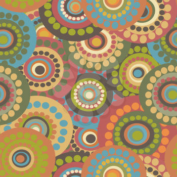Seamless floral pattern with doodle flowers made of circles and dots