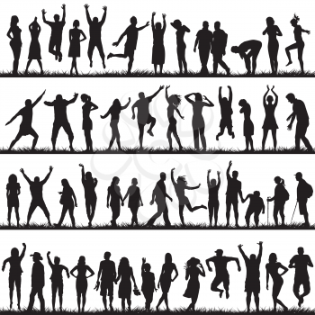 Silhouettes of women and men set outdoor