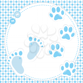 Cute baby boy footprint and paws