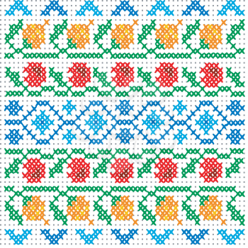 Cross stitch pattern for clothing with colorful elements of folk embroidery