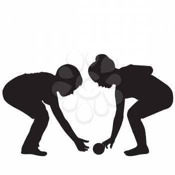 Illustration of two children bending to raise a ball