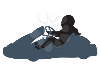 Isolated silhouette of a go kart girl racer on white background