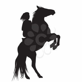 Silhouette of a girl and and her rearing stallion