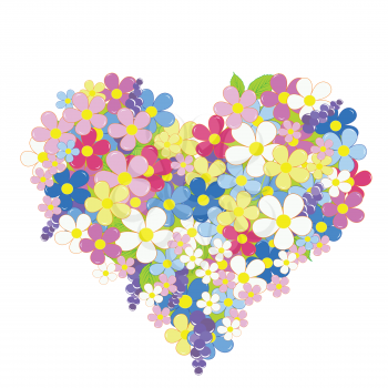 Heart made of flowers on white background