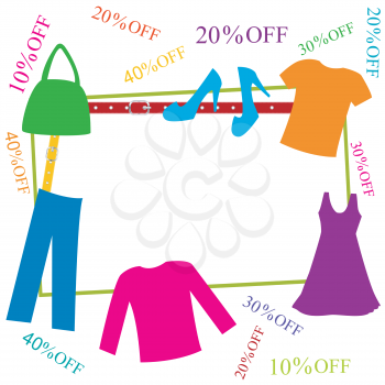 Colorful clothing and accessories frame with discounts