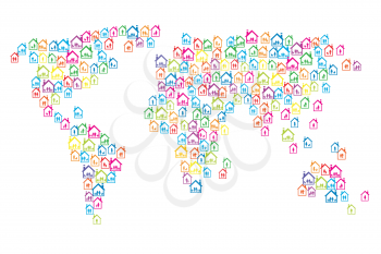 A house for everyone concept with world map and families in house icon