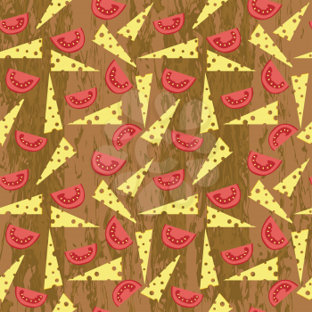 Cheese and tomato slices on wooden background