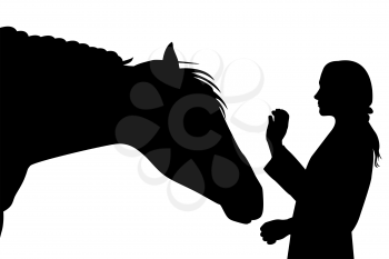 Sillhouette of girl with horse