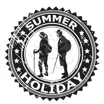 Summer Holiday rubber stamp with tourists silhouettes