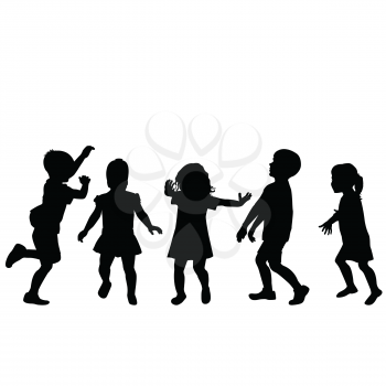 Children silhouettes playing on white background
