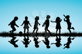 Children silhouettes playing outdoor
