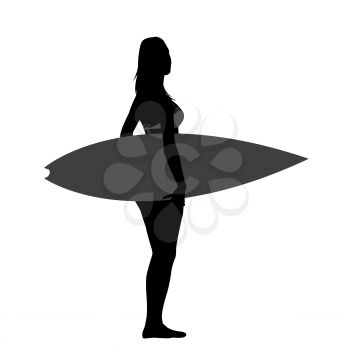 Silhouette of beautiful surfer girl