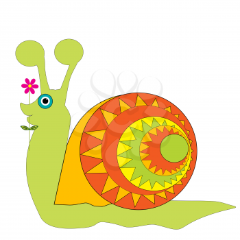 Cartoon green snail isolated on white background