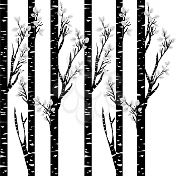 Stylized black birch on white background