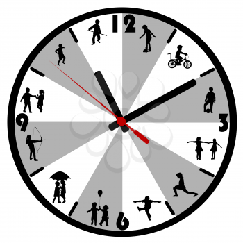 Wall clock with silhouettes of children