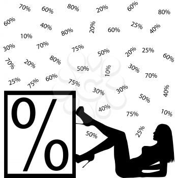 Sale concept with woman pressing percentage symbol