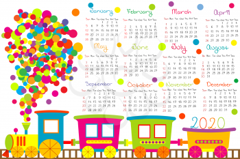2020 calendar with cartoon train for kids