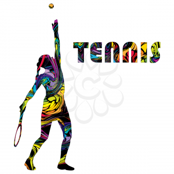 Tennis banner with colorful silhouette of a woman tennis player