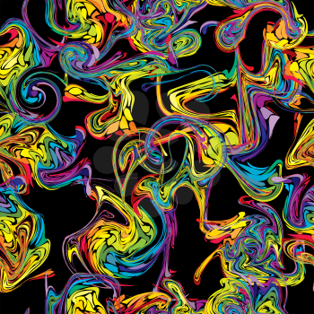 Chaotic colorful wavy lines twisted into spirals seamless