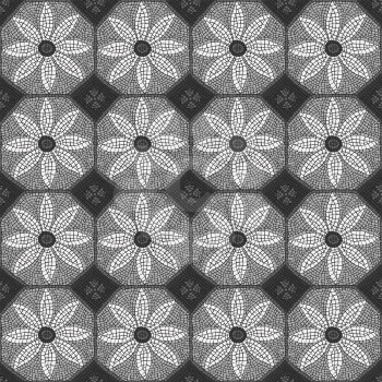 Seamless daisy ceramic mosaic in black and white