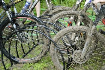 Dirty bicycles after riding in bad weather