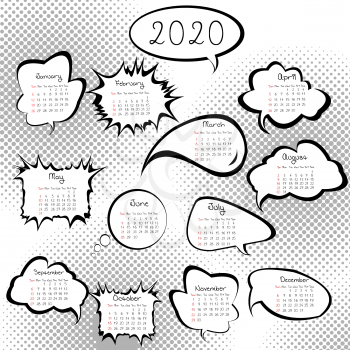 2020 calendar with speech bubbles
