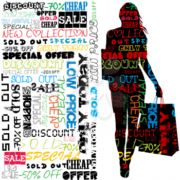Shopping concept with silhouette of woman holding shopping bags