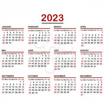 Minimalist calendar of year 2023